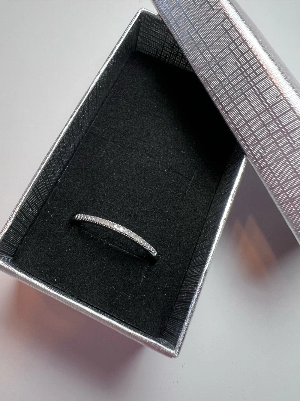 Delicate .925 Sterling Silver Pavé Diamond Half Eternity Band Ring - Size 8